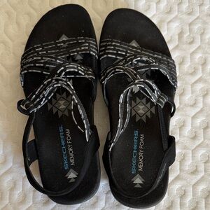 Skechers Women's Black Sandals with Patterned Straps